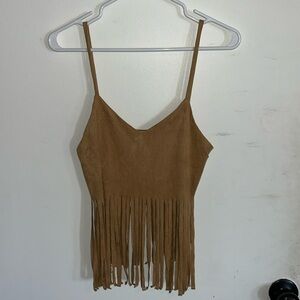Brown Suede Fringe Crop Top